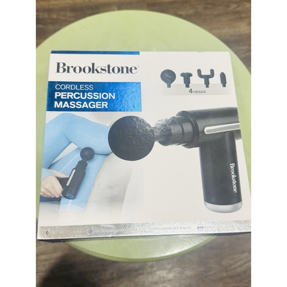 Brookstone Cordless Percussion Massager 4 Interchangeable Heads Rechargeable.